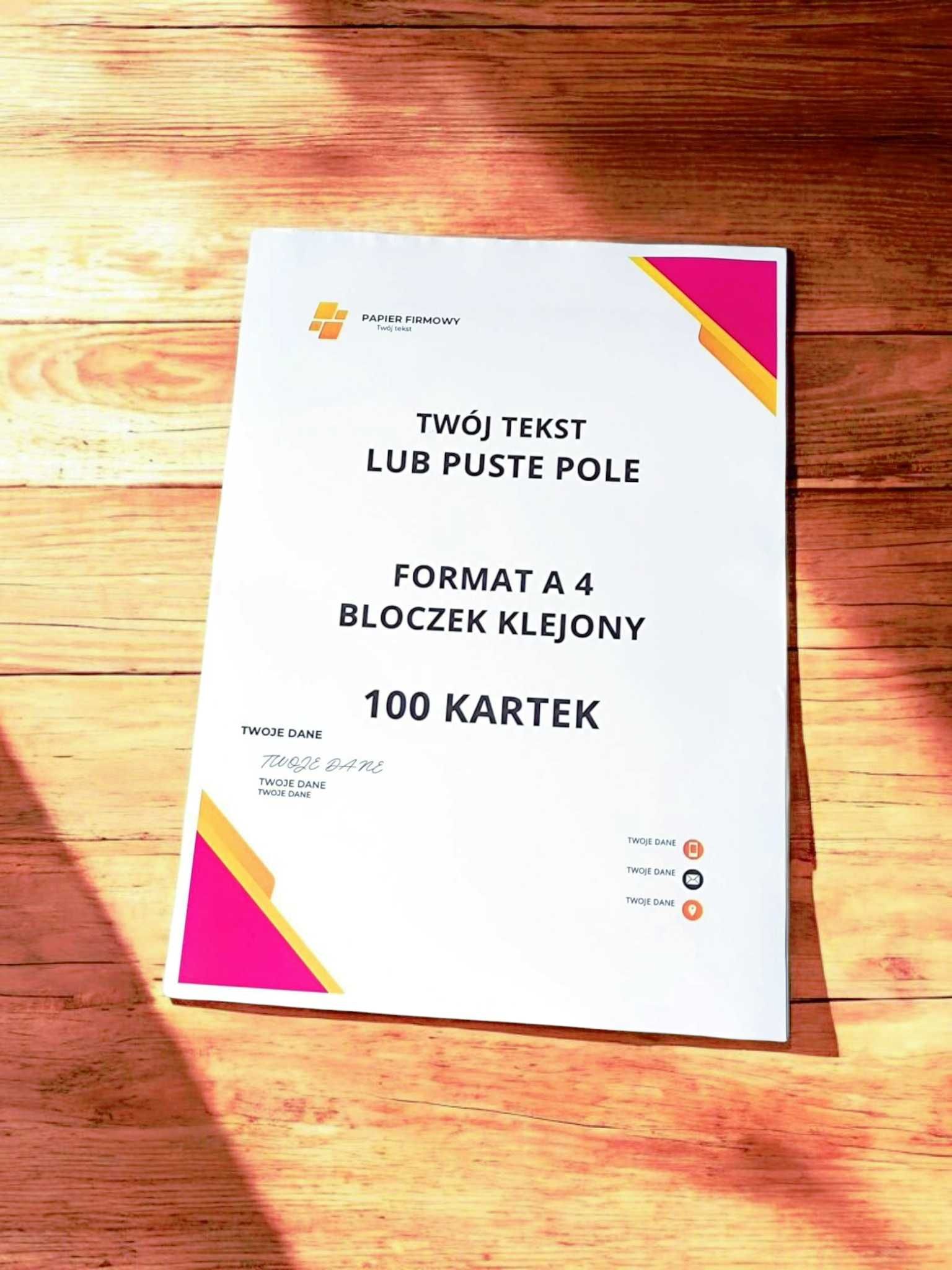 Notes - Papier Firmowy . Bloczki klejone .Twoje Logo druk