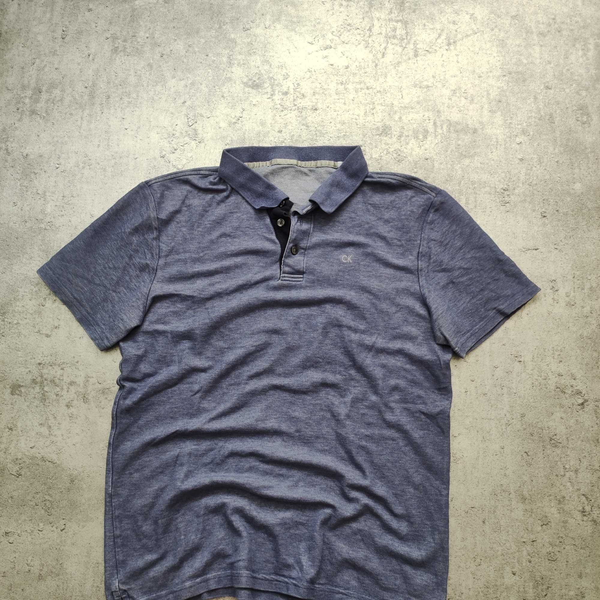 MĘSKA Granatowa Koszulka Polo Elegancka Calvin Klein CK Bawełna Lekka
