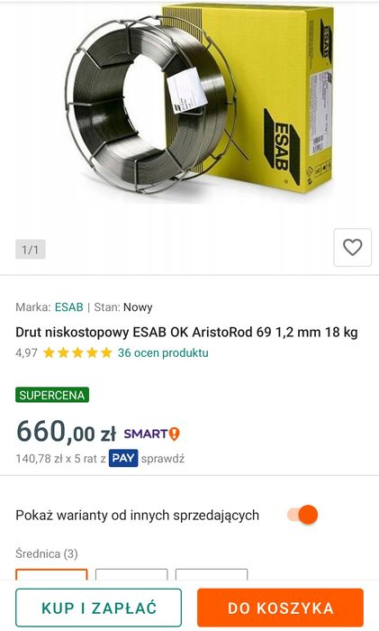 Drut do spawania niskostopowy ESAB OK AristoRod 69 1,2 mm 18 kg
