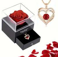 Wieczna róża luksusowe pudełko z naszyjnikiem Prezent
