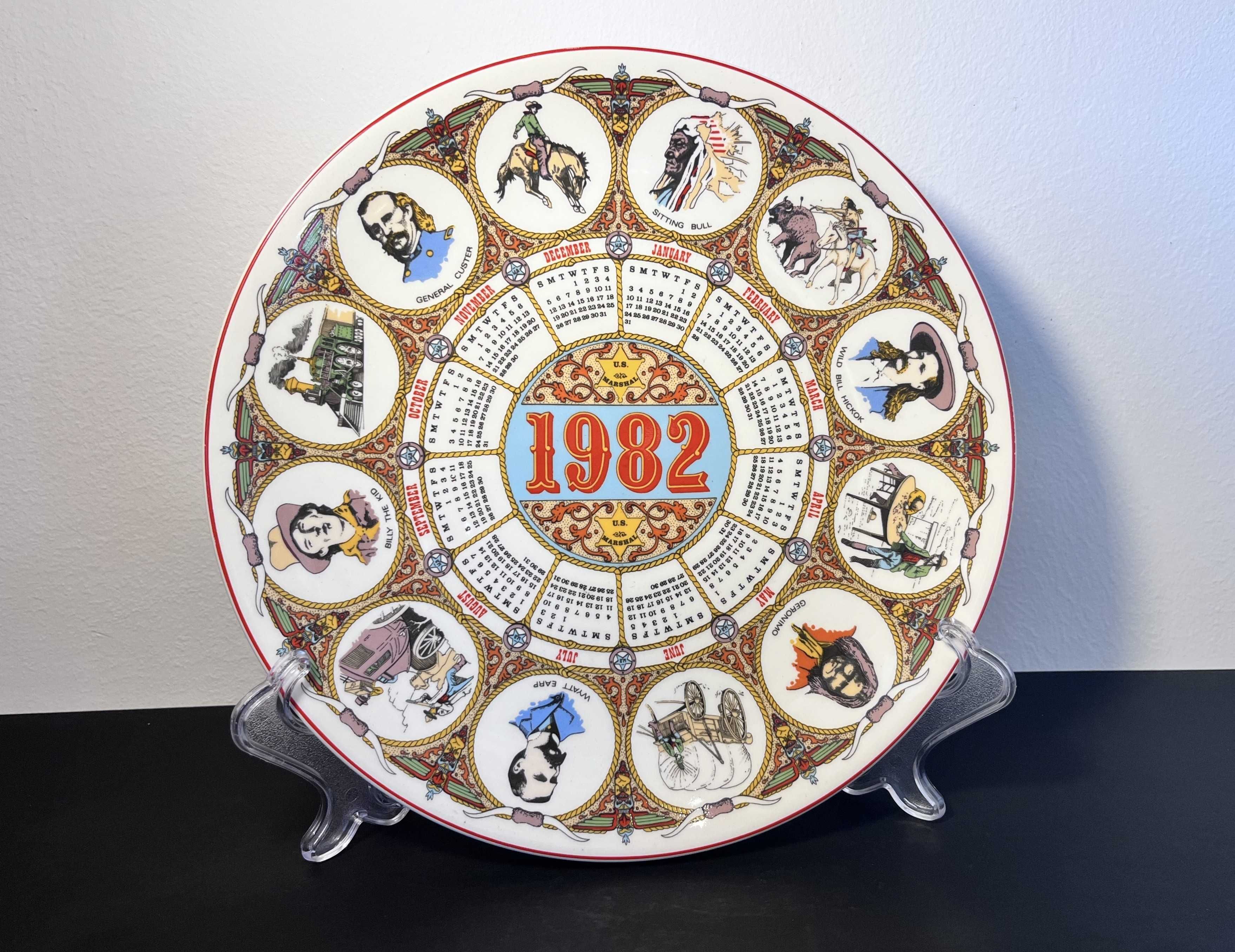 Talerz ozdobny kalendarz rok 1982 "Dziki Zachód" Western Wedgwood!