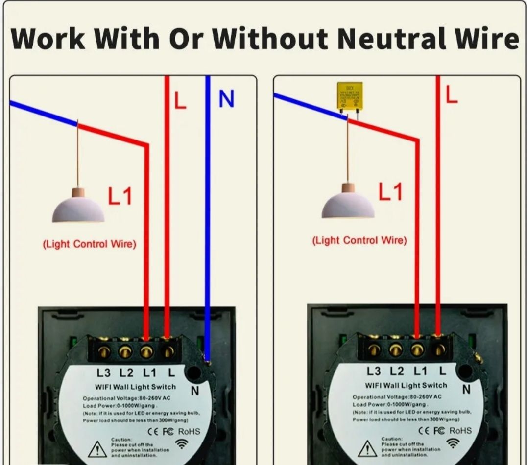 Interruptores de tela de toque sem wi-fi e com Wi-Fi