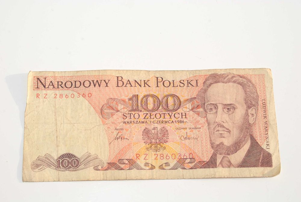 Stary banknot 100 złotych Waryński 1986 antyk