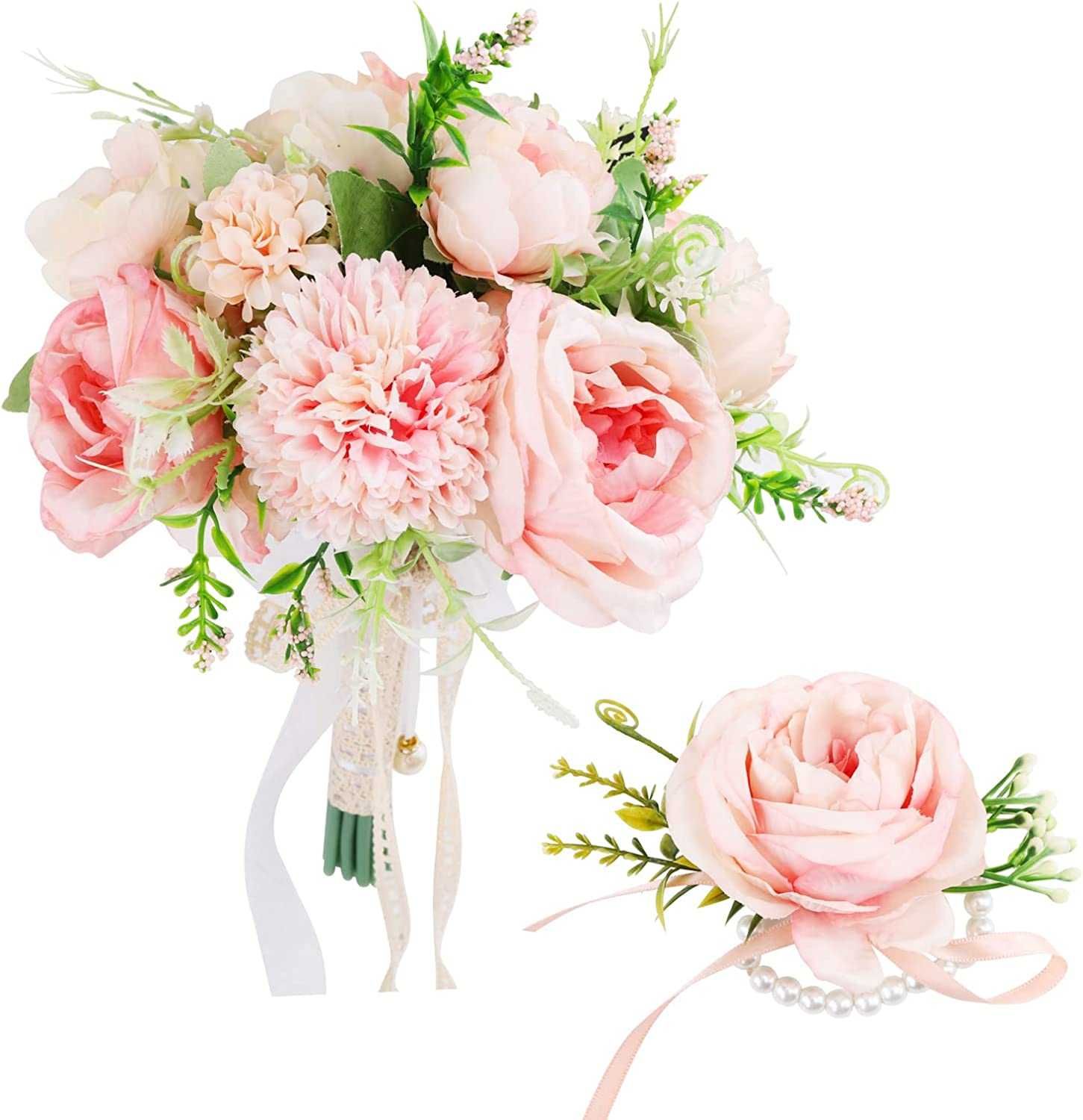 Ramo de noiva e boneca, em branco e rosa de casamento, ramo de flores