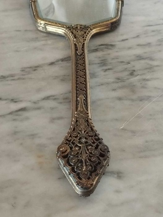 Espelho de mão Filigrana Dourada Vintage
