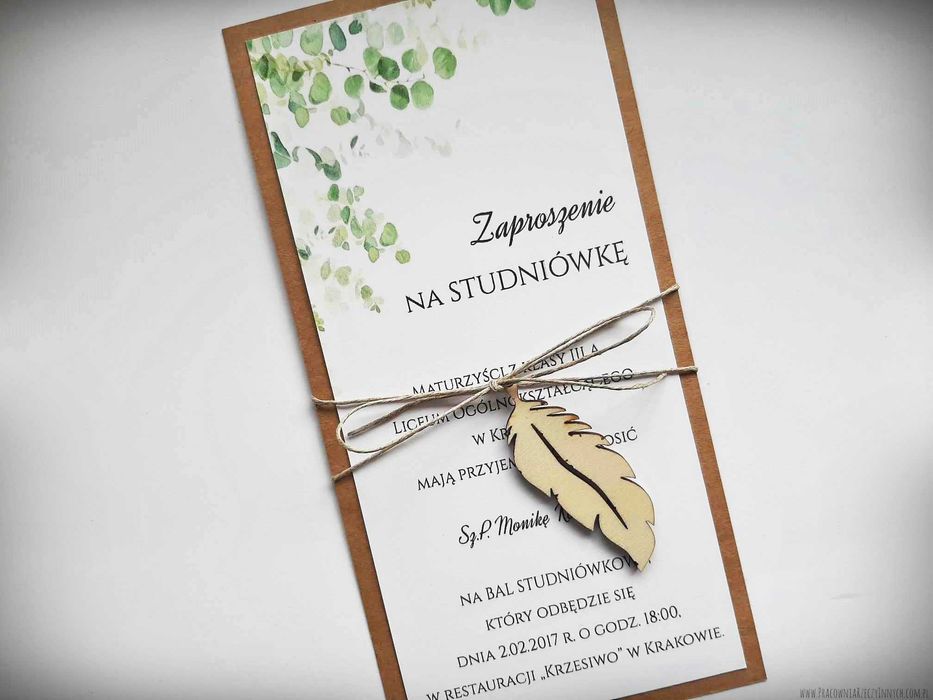 Rustykalne zaproszenia na studniówkę w formie karty