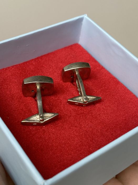 Чоловічі срібні запонки з оніксом та позолотою