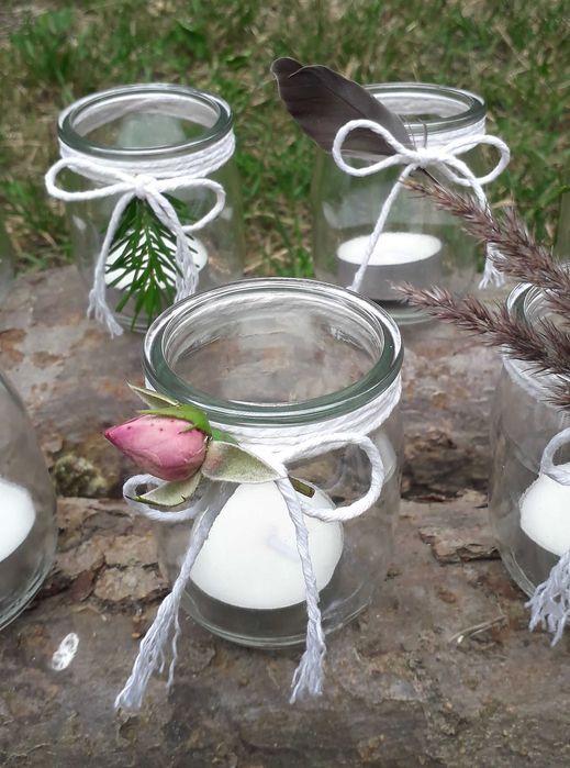 Świeczniki/lampiony szklane, ręcznie zdobione, HANDMADE, Boho