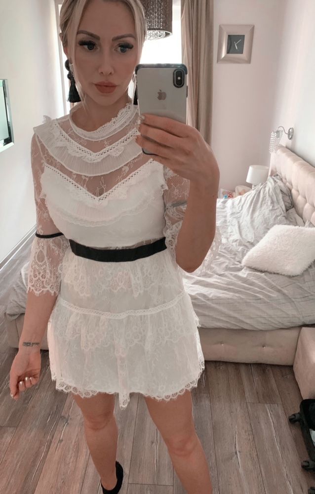 Zara sukienka koronkowa biała falbanki S Just Unique