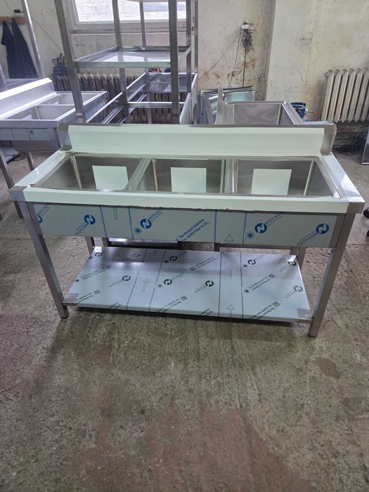 Zlew gastronomiczny 150x60x85 3komory z półką