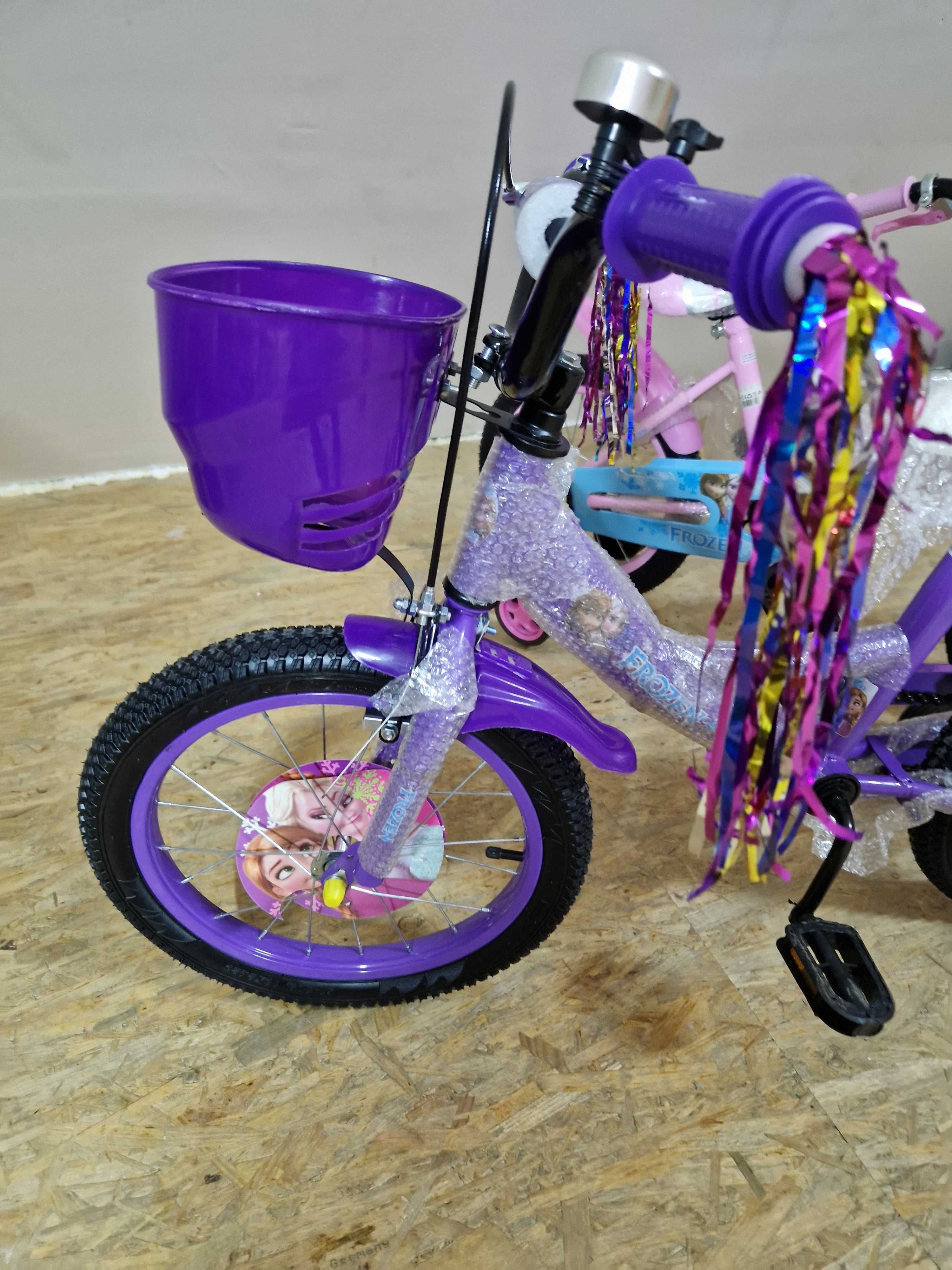 Rowerek Dziecięcy 16 CALI FROZEN 4 lata + fioletowy, różowy