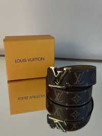 Skórzany pasek brązowy Louis Vuitton monogram skóra naturalna LV
