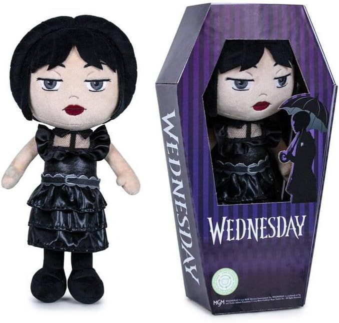 Maskotka pluszowa Wednesday Addams w czarnej sukni 31 cm oryginalna