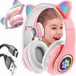NOWE Słuchawki Różowe PINK makaroniki Bluetooth RGB Kocie Uszy Prezent