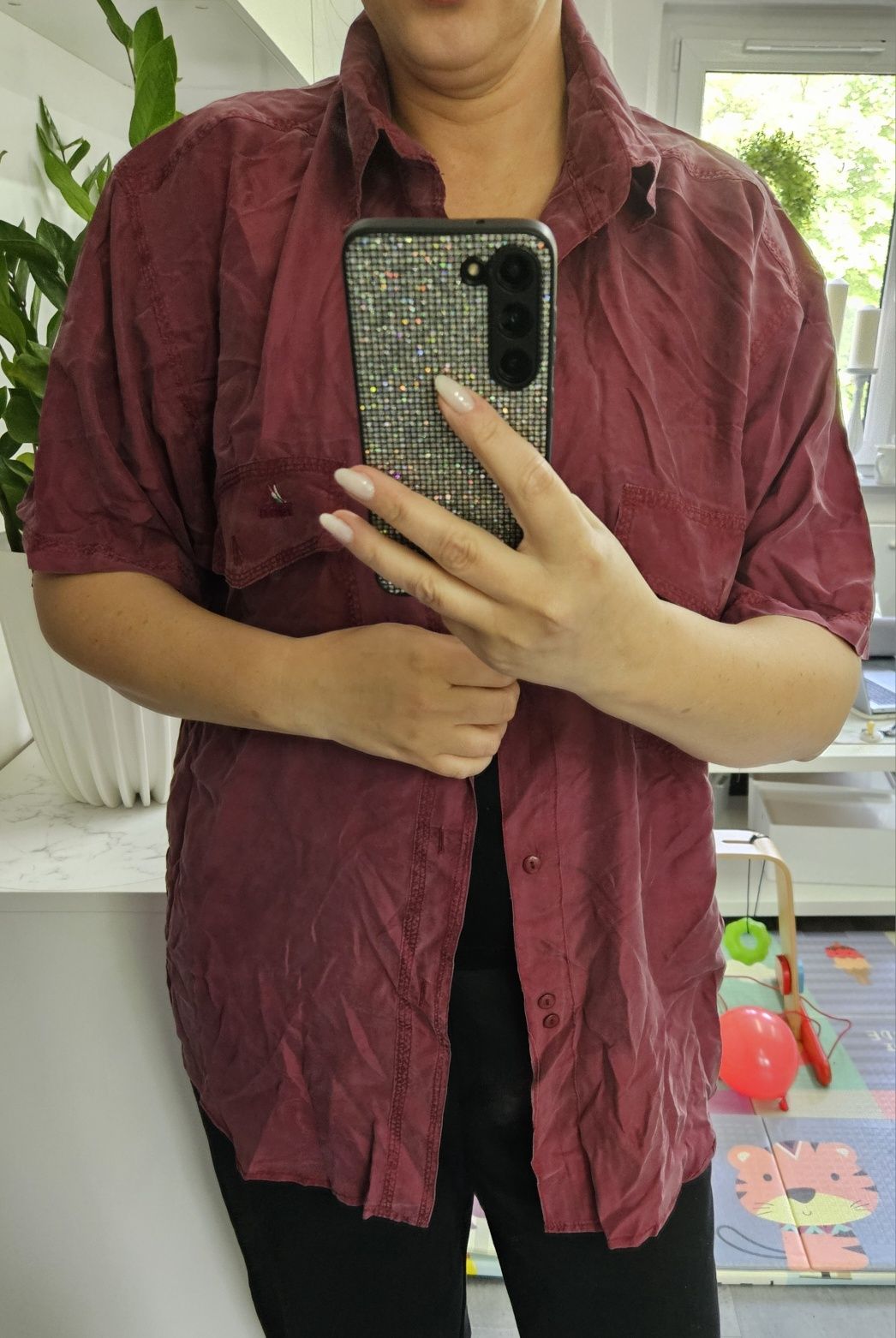Koszula jedwabna L-XXL jedwab zgaszony  bordowy fortel męska