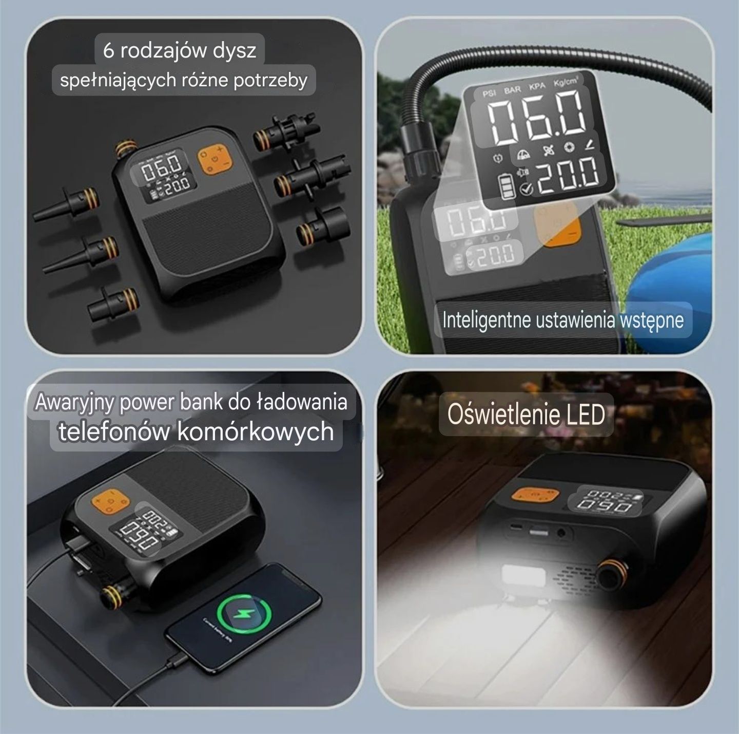 Pompka SUP 25 PSI 8000 mAh akumulator