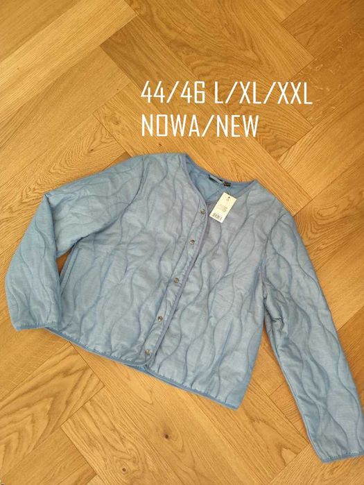 Nowa kurtka damska pikowana 44/46 L/XL/XXL niebieska pudełkowa