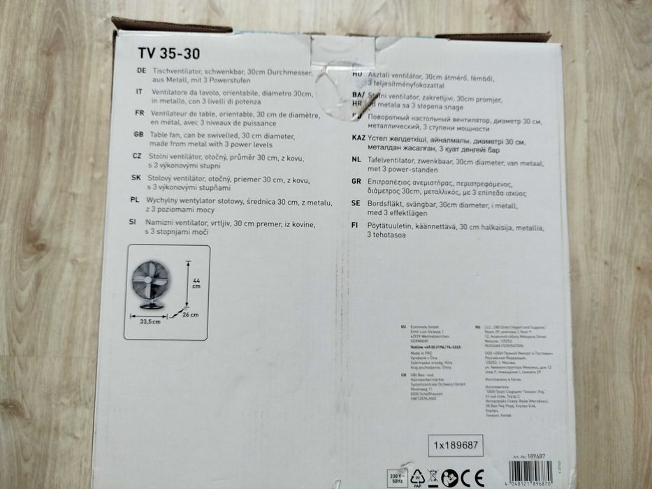 Wentylator wiatrak biurkowy 30 cm 35W chrom