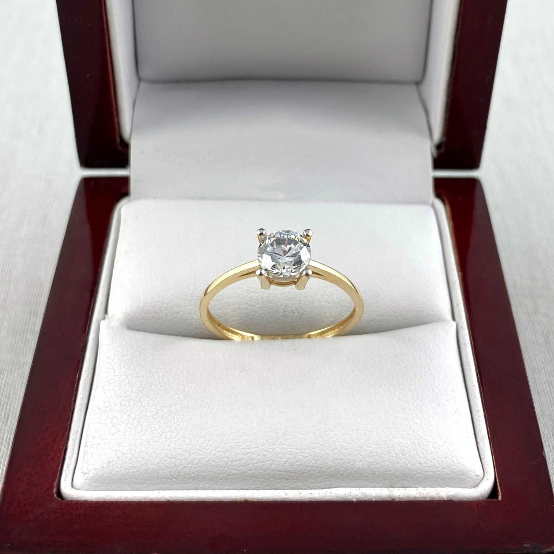 Klasyczny ZŁOTY pierścionek z cyrkonią PR. 585 (14K) rozmiar 16