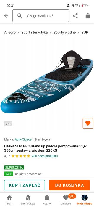 Deska SUP PRO stand up paddle pompowana 11,6” 350cm zestaw z wiosłem 2