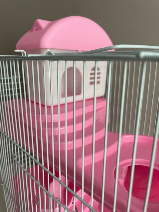 Klatka dla chomika NOWA 3 piętra domek kołowrotek piodełko różowa