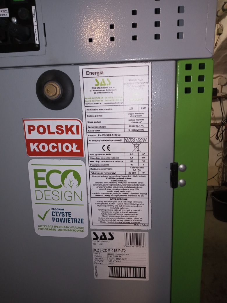 Kocioł C.O SAS Compakt 15KW na ekogroszek