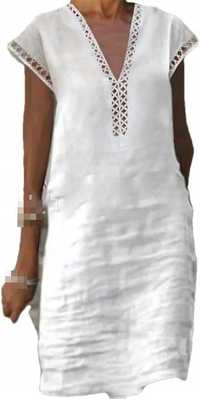 Biała klasyczna prosta sukienka haft basic L 42