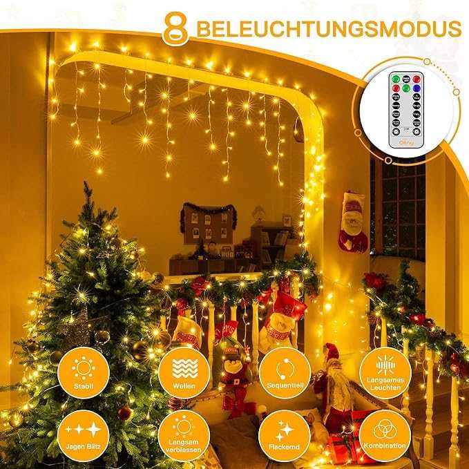 Zewnętrzne lampki LED 12 m, 486 szt., Timer, Pilot, IP44, Ciepła biel