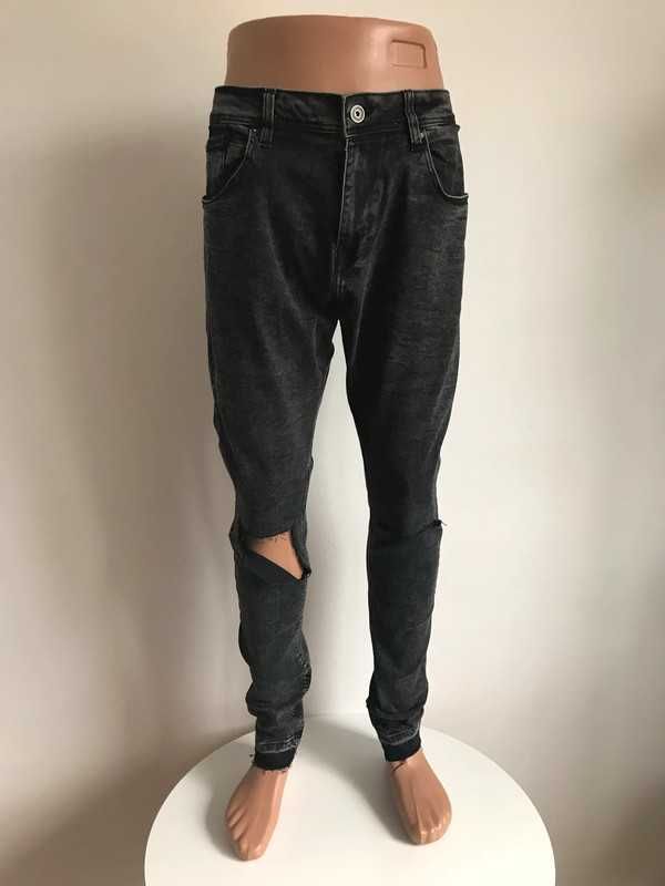 Dzins jeans nowe spodnie rurki dziury meskie czarny szary L