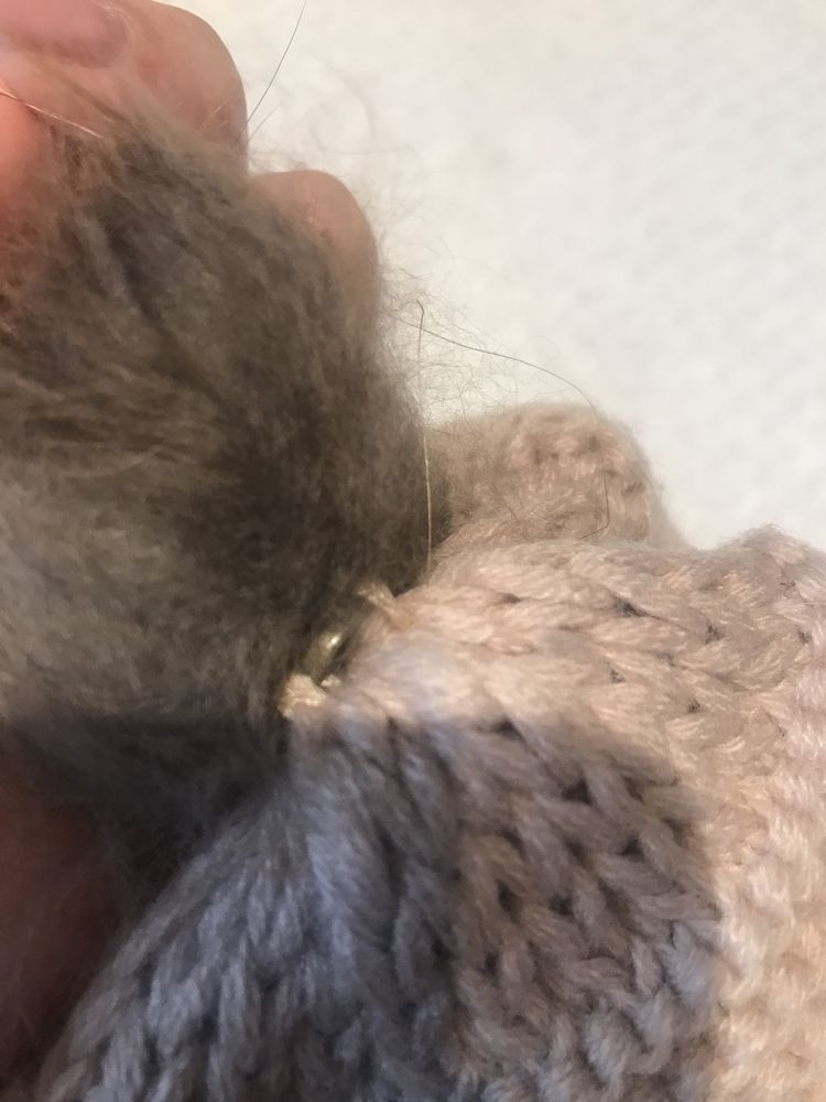 Czapka i szalik 86-98 wełna cienki wiosna beżowy, naturalny pompon lis