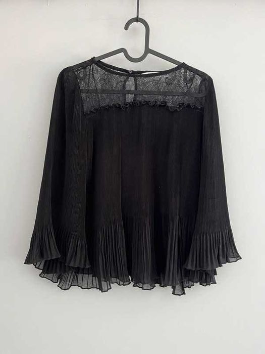 Czarna bluzka z długimi, szerokimi rękawami, plisowana/Zara/XS/34/nowa