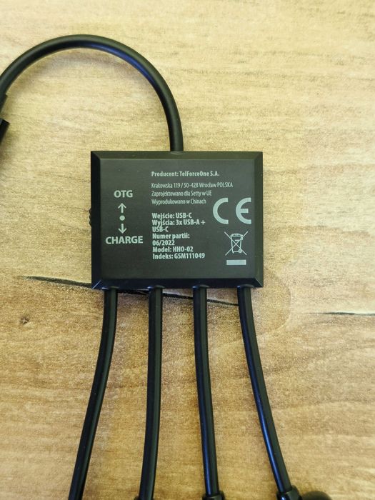 Hub USB-C –> 3x USB + USB-C, OTG, ładowanie, kabel 20 cm