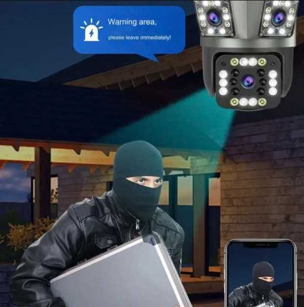 Уличная камера видеонаблюдения с тремя камерами Вайфай Wi-Fi