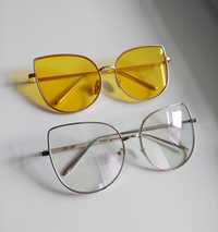 Нові жіночі окуляри прозора жовта лінза очки кошачий глаз