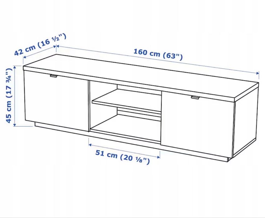 IKEA BYAS Szafka pod TV połysk biały 160x42x45 cm