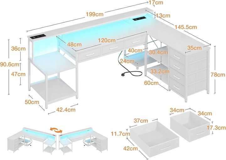 Biurko Gamingowe Narożne Coleshome 199,5 x 145,5 x 90 cm Biały