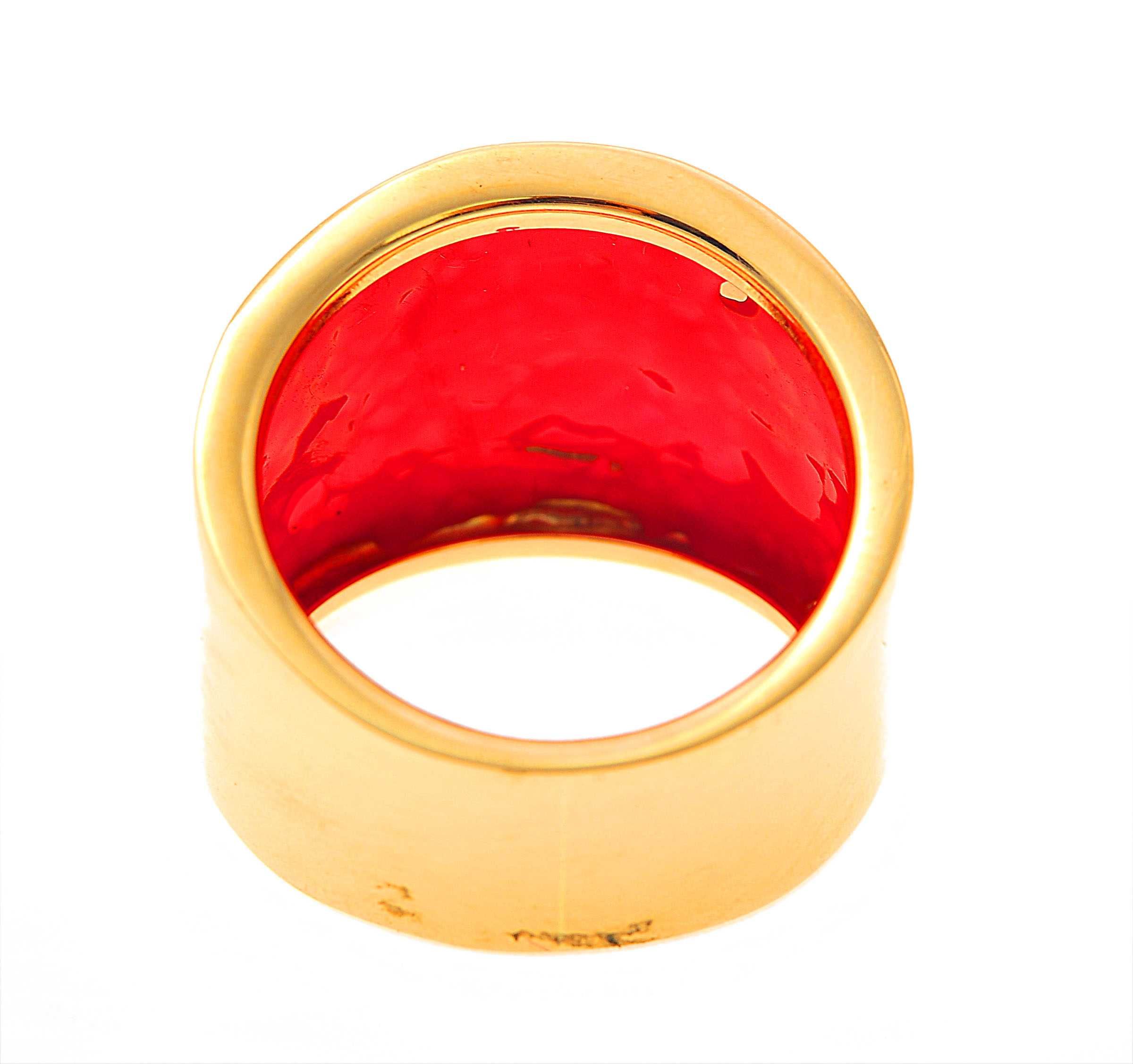 Złoty pierścionek szeroki ażurowy z różą czerwoną 317923