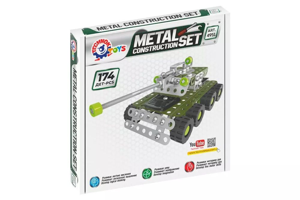 Klocki konstrukcyjne metalowe Czołg, 174 elementy. Technok