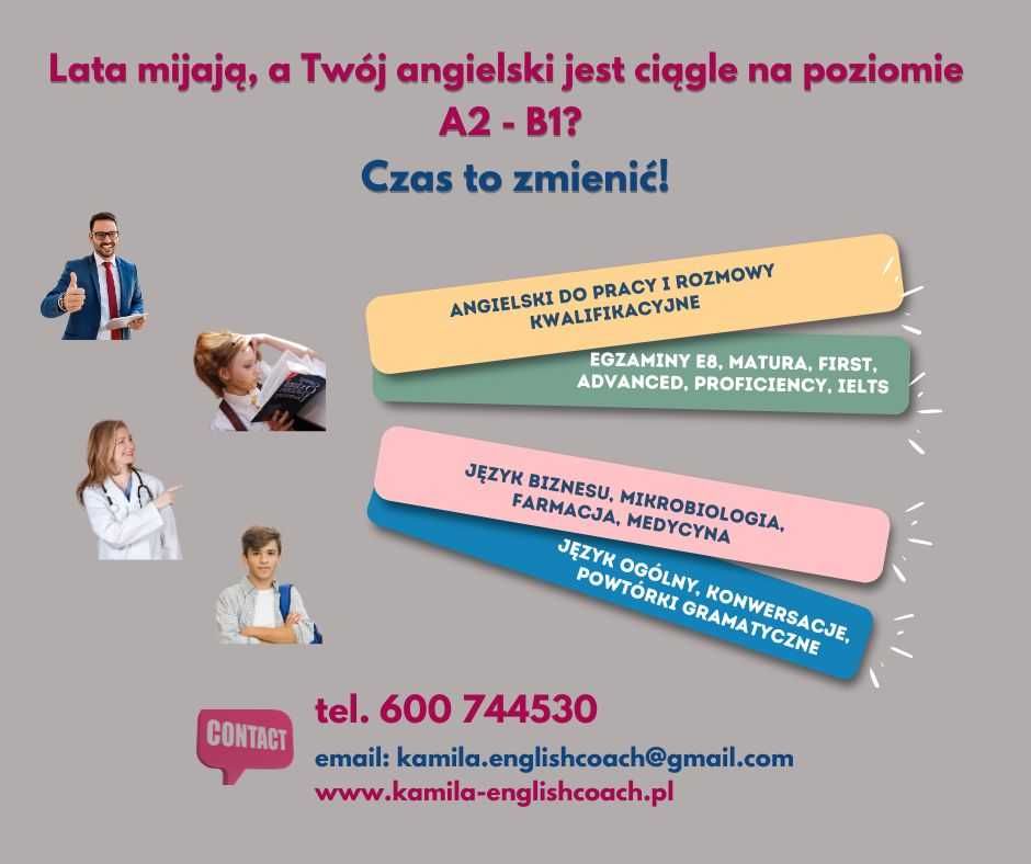 Angielski / Egzaminy: E8, Matura, FCE, CAE, IELTS, LCCI / FAKTURY