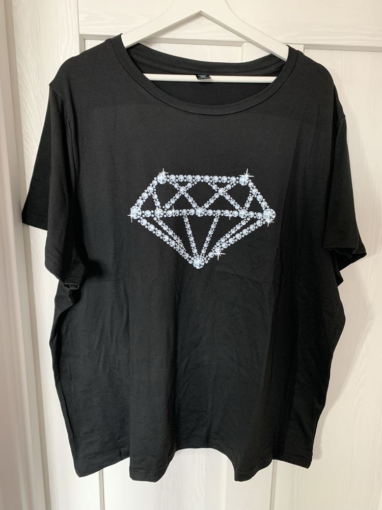 Modna bluzka damska t-shirt nadruk diamenty rozmiar 50 nowa