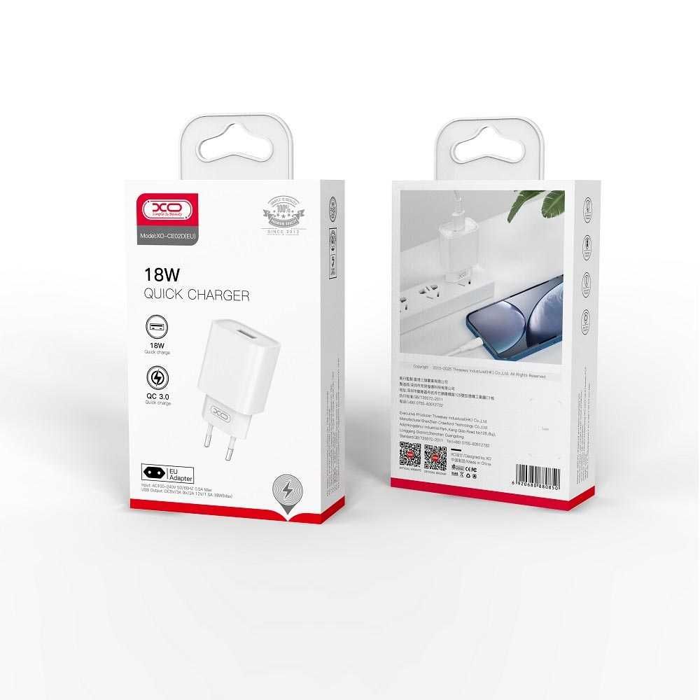 Sieciowa Ładowarka XO CE02D QC 3.0 18W 1x USB biała