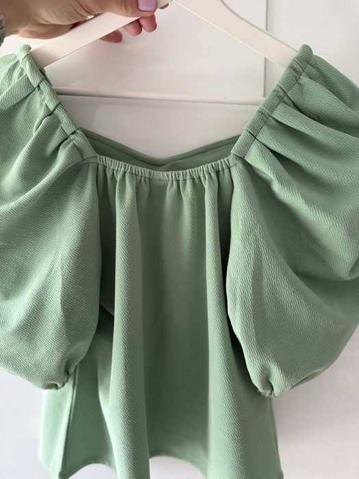 Bluzka damska elegancka zielona bufiasty rekaw 36/38 idealna