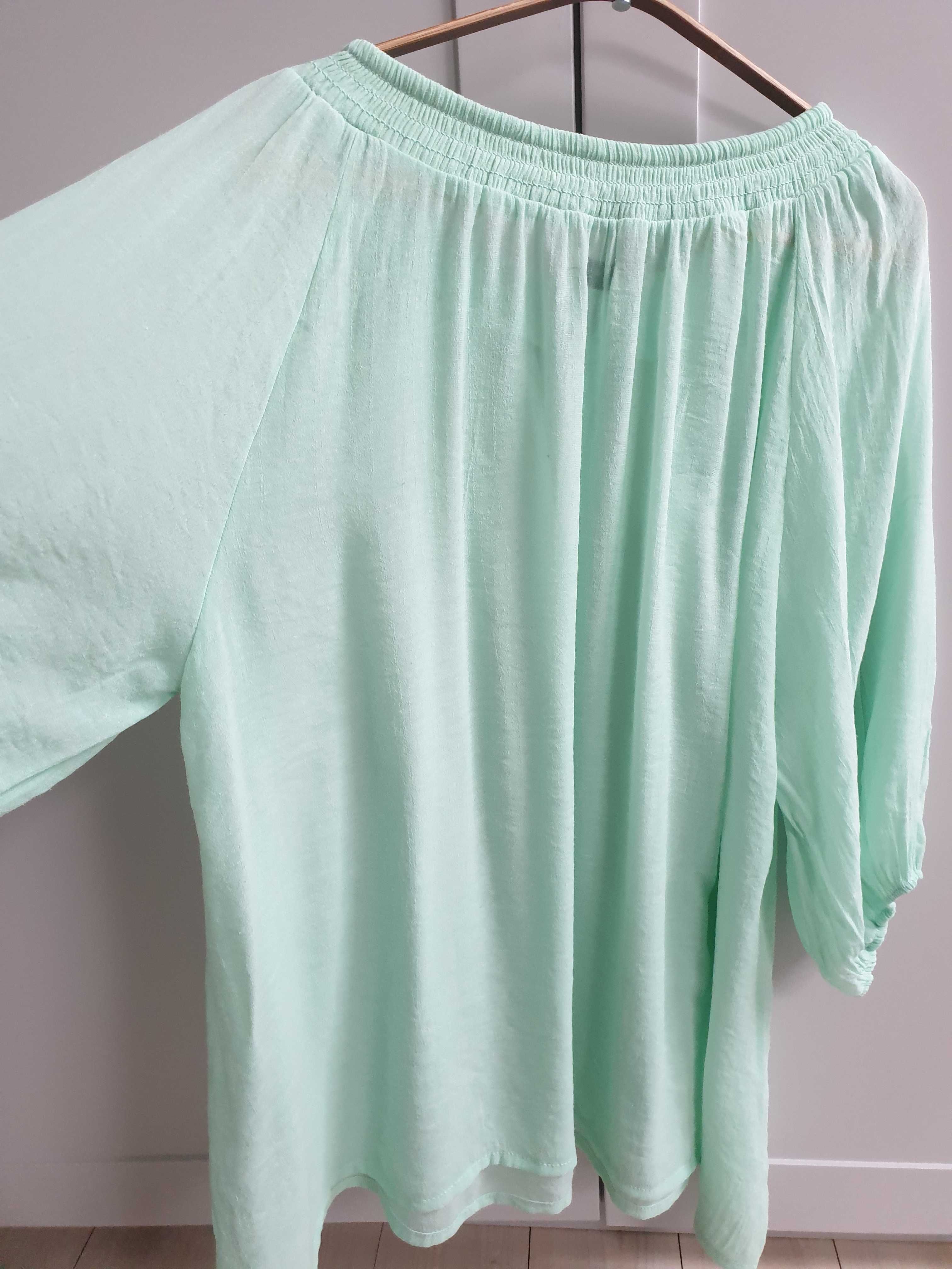Miętowa bluzka koszula z krótkim rękawem Josie 46 48 oversize