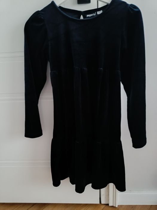 Granatowa, welurowa sukienka wizytowa święta