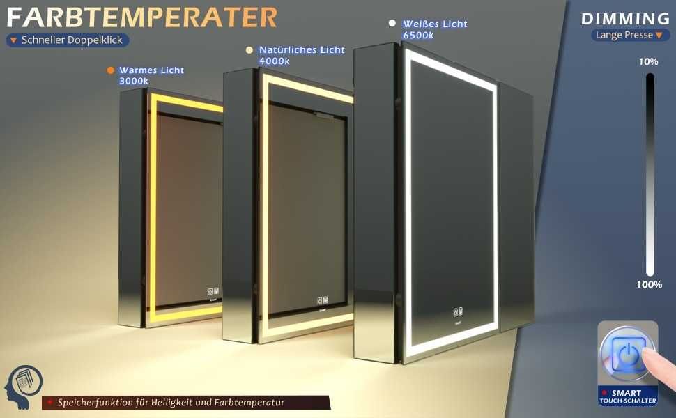 Podświetlana szafka łazienkowa z lustrem USB