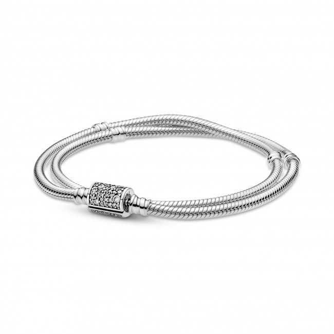 Pulseira Malha Snake Dupla Pandora em Prata de Lei S925 Nova