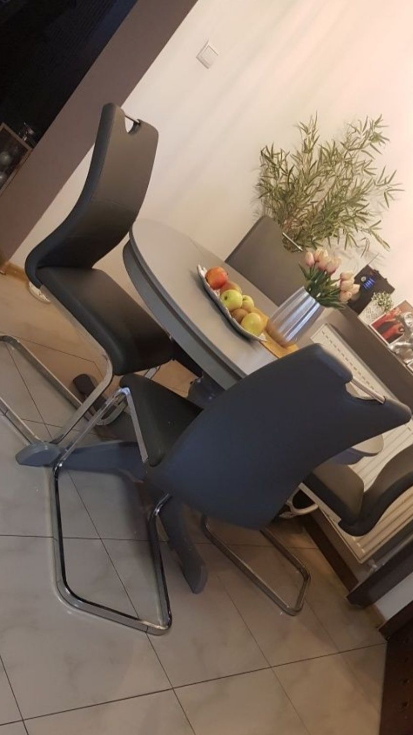 Krzesła 4x fotele ekoskóra na płozach bujane chrom 1/2ceny tanio dowóz