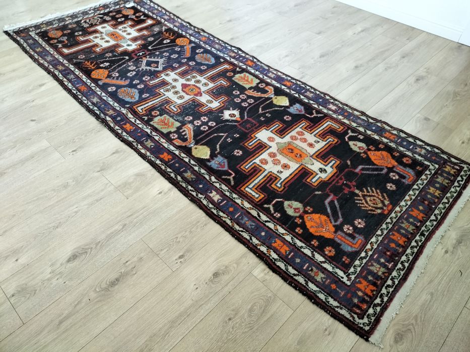 Niespotykany wełniany ręcznie tkany Irański chodnik 100x275cm