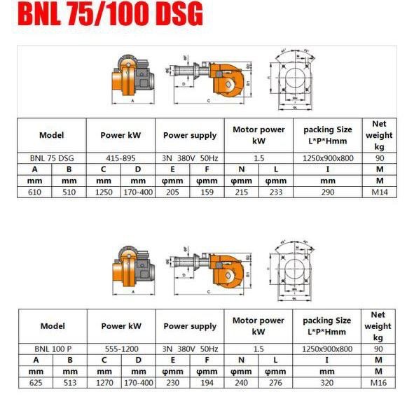Горелка дизельная BNL 100DSG (Китай) 533-1186 кВт