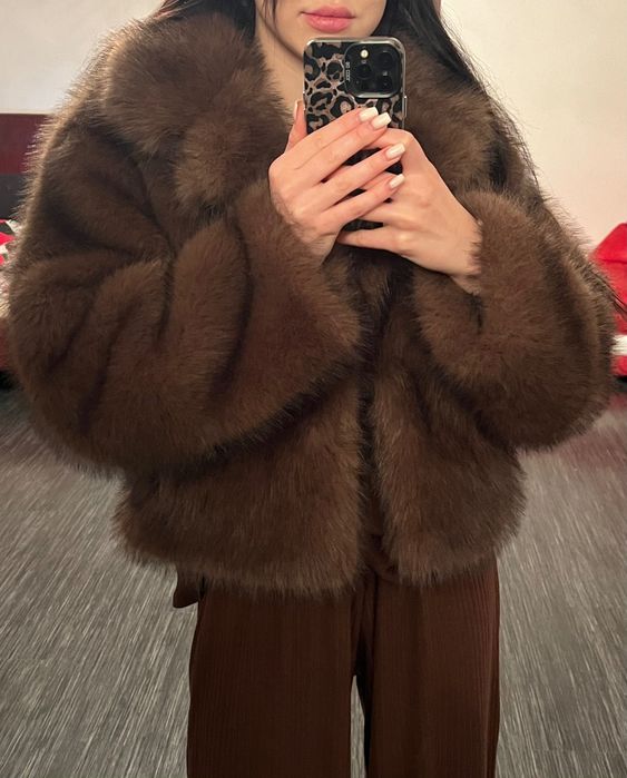 Шоколадна еко шубка в стилі ZARA